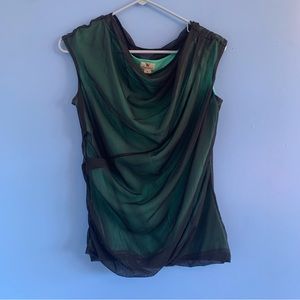 Worthington Blouse Sheer Black Mesh Over Teal Sleeveless Tank Top